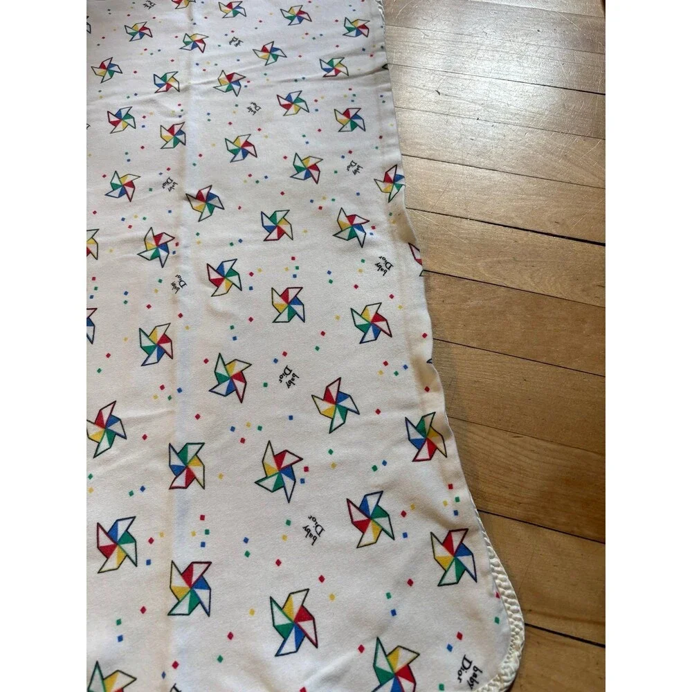 Vintage Dior Baby Blanket 100% Cotton White Satin Edge USA Pinwheels